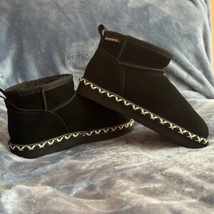 Black Ankle Boots with Patterned Trim